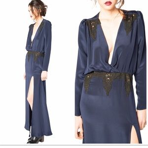 STONE COLD FOX XS/S ALABAMA LACE & SILK MAXI DRESS